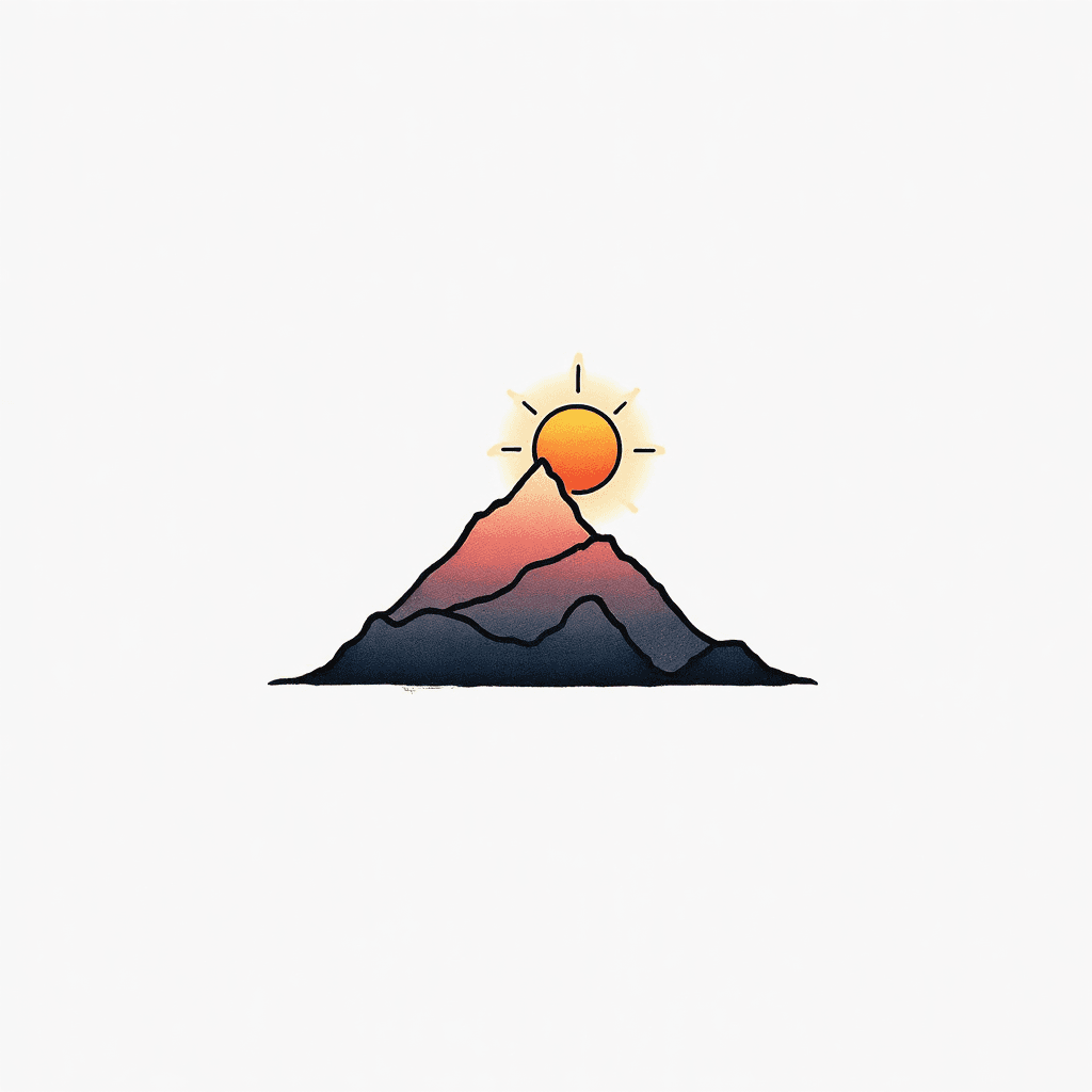A minimalist fine-line tattoo design of a layered …