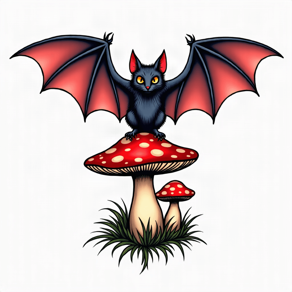 a bat over a mushroom
