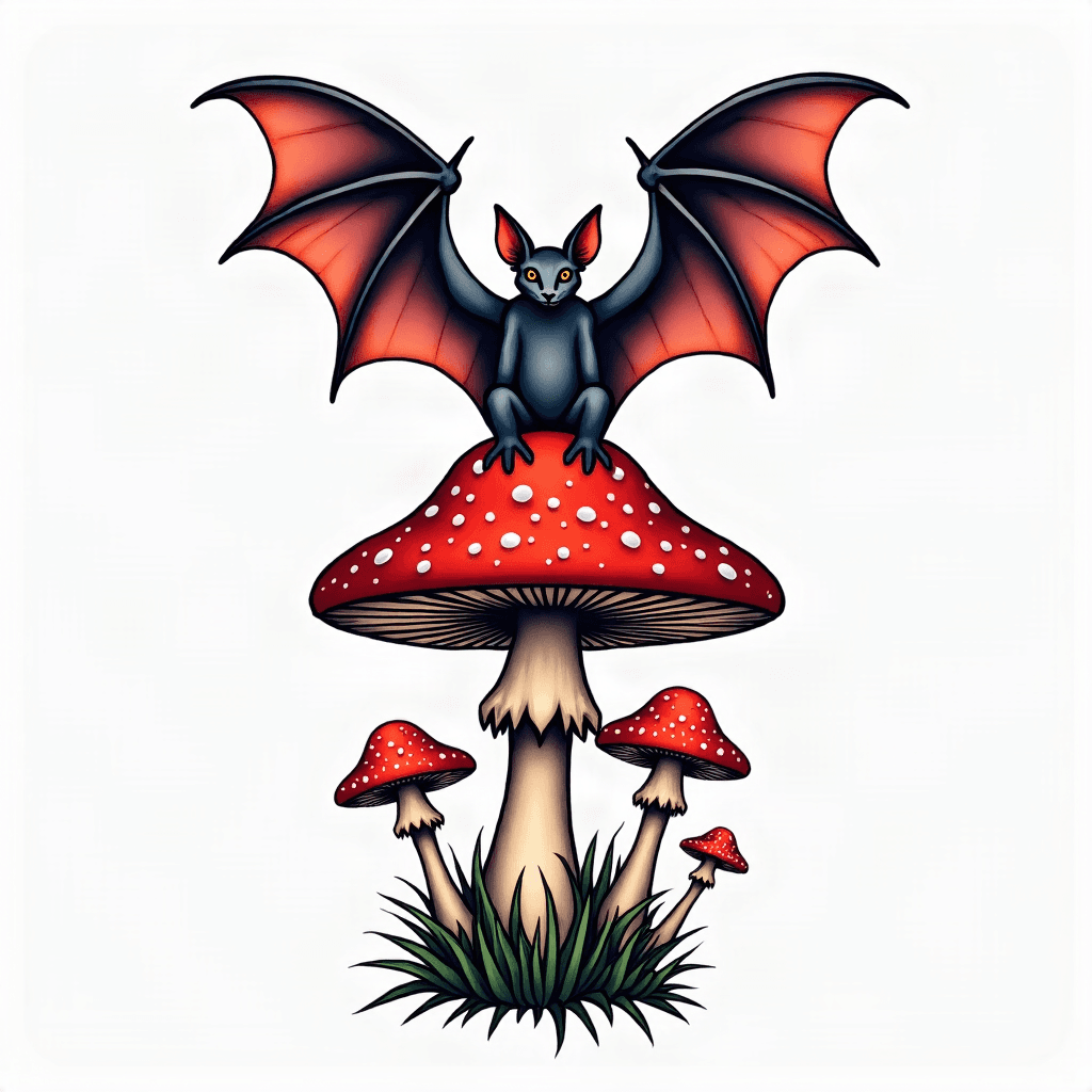 a bat over a mushroom