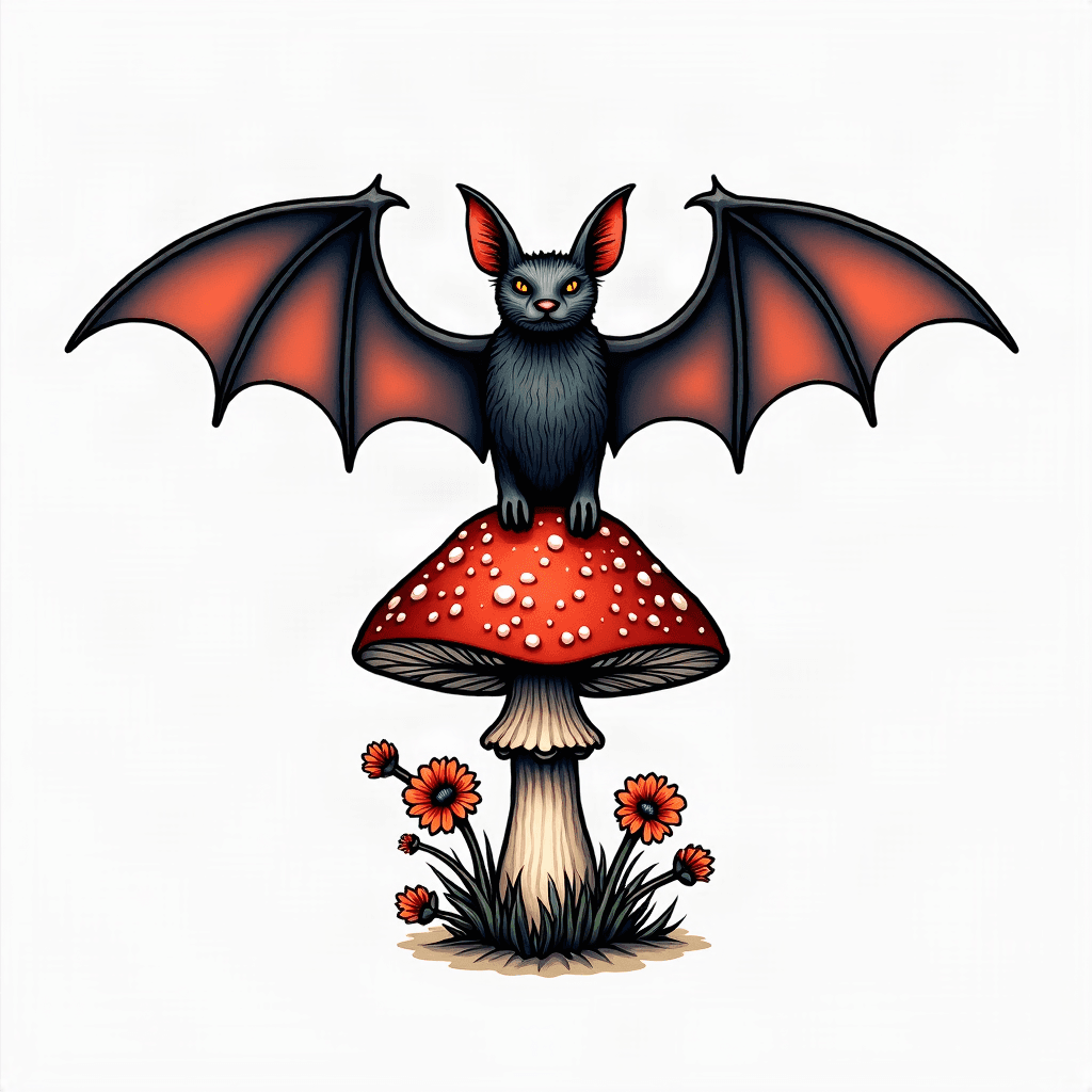 a bat over a mushroom keltic style