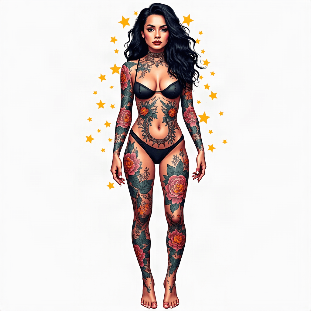 Full sleeve gemini tattoo for woman that has 4 kid…