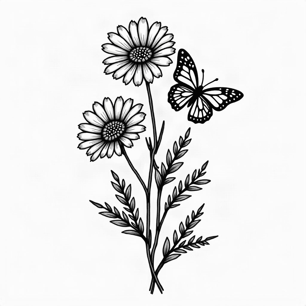 Fine line tattoo with aster september birth flower…