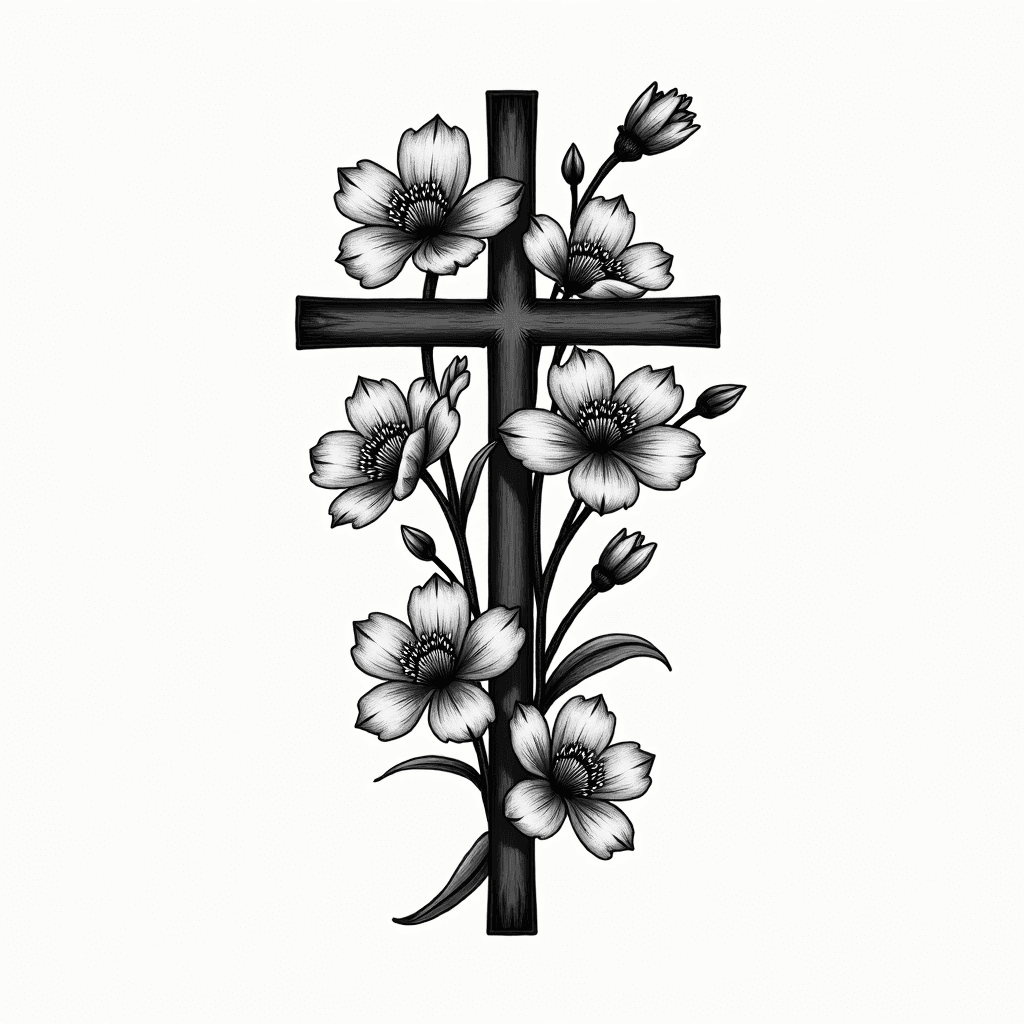 Cross with flowers surrounding it for female on fo…