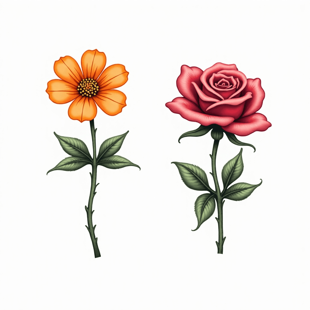 a primrose flower and a rose flower