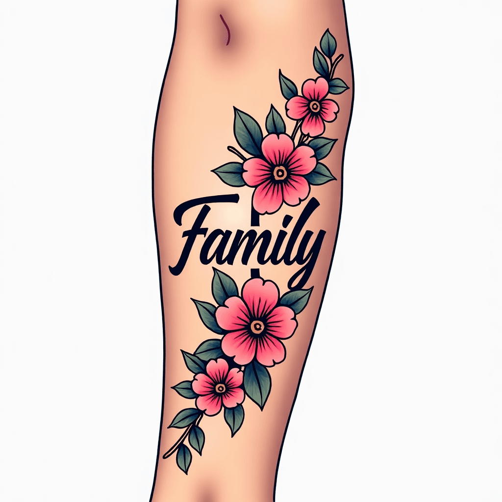 tattoo that says family with a cross down the midd…