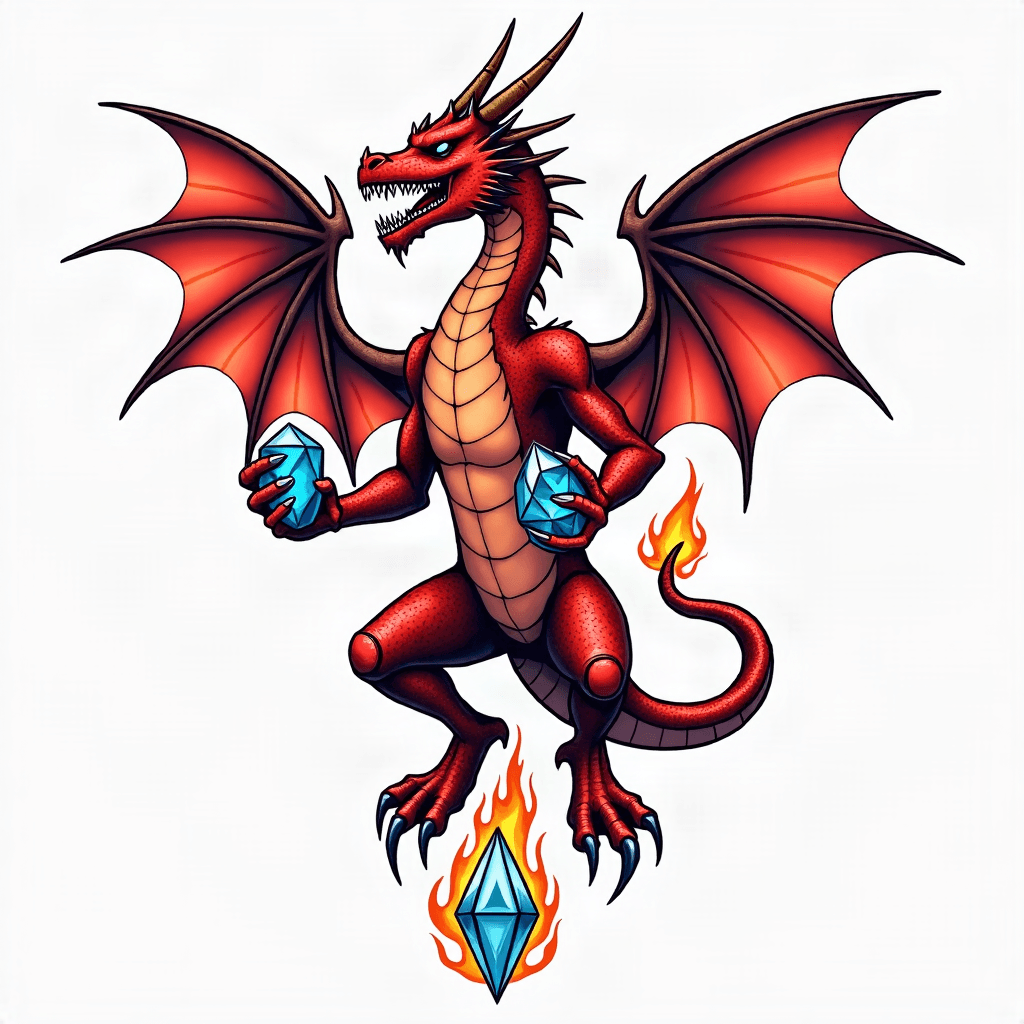 Demonic dragon with 4 claws holding rudy, sapphire…