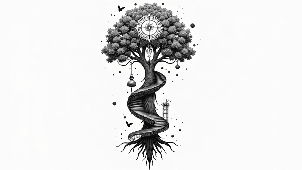 tree of life that is shaped like a girl with spira...