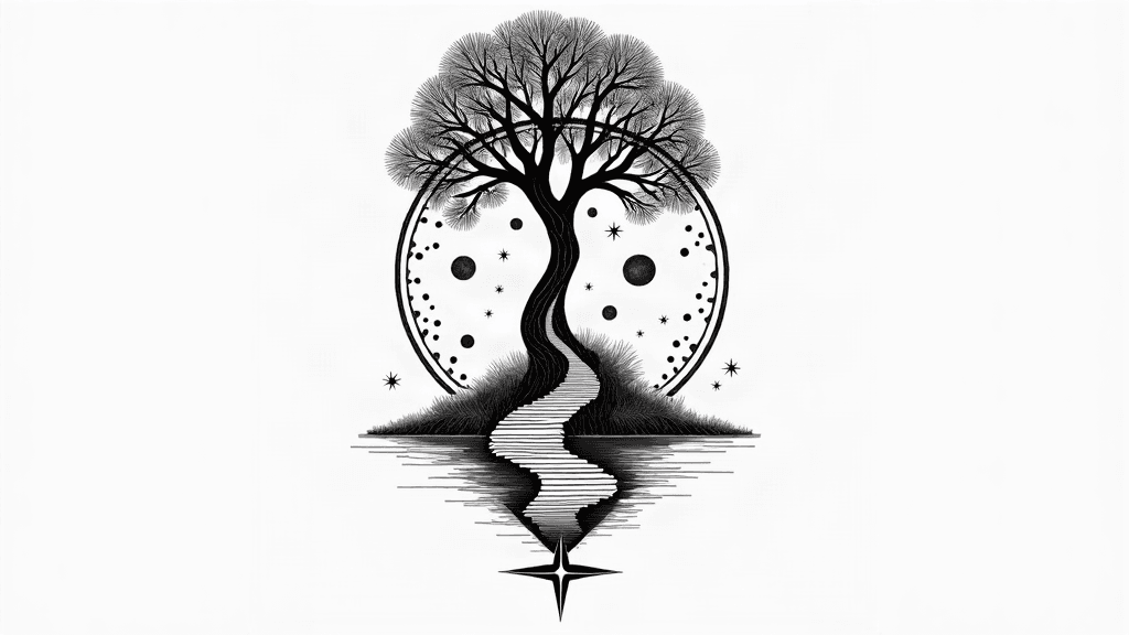tree of life that resembles a girl and has steps g...