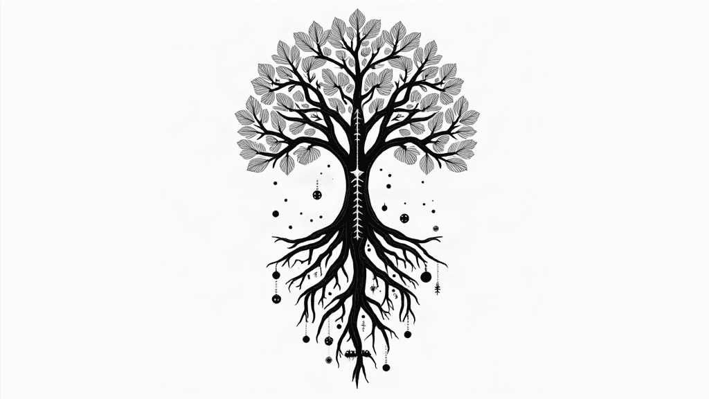 tree of life in the shape of girl with falling lea...