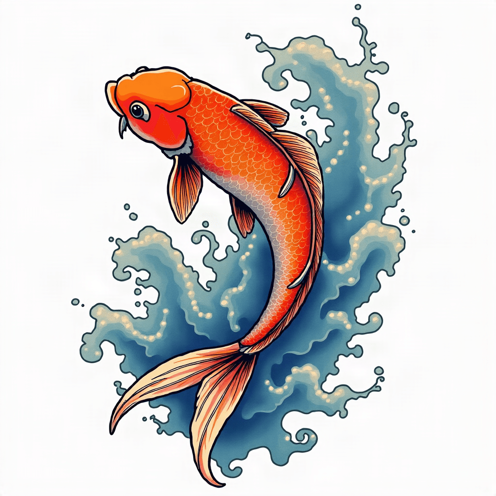 Japanese koi fish swimming through waves
