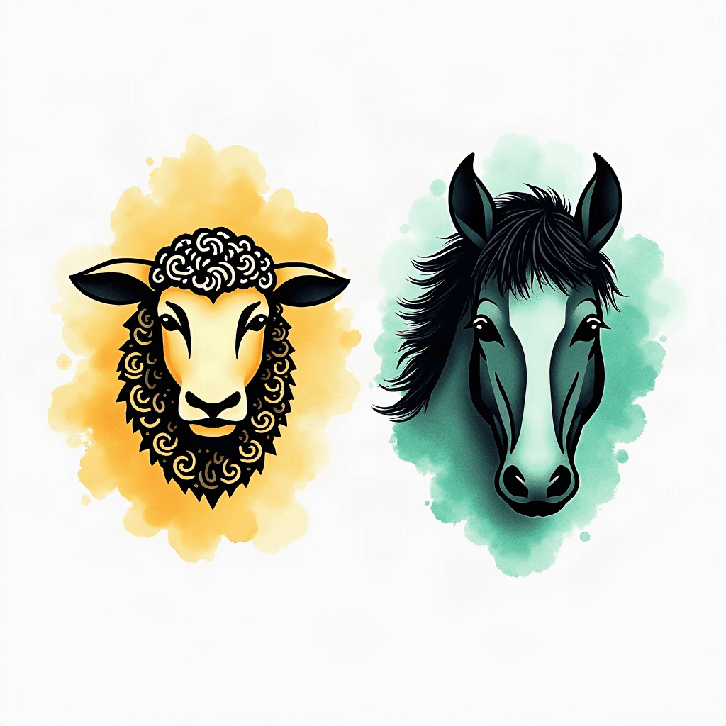 Tattoo flash sheet of two animal heads side-by-sid…