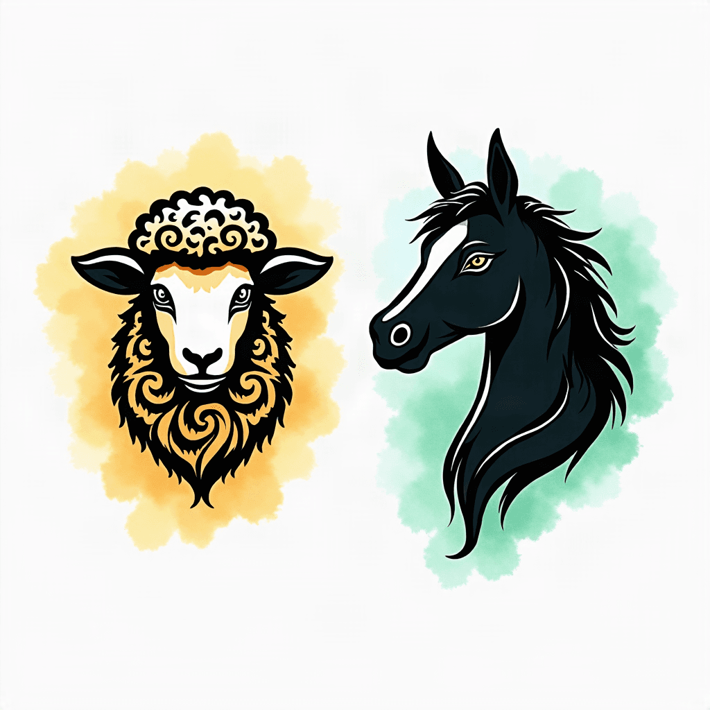 Tattoo flash sheet of two animal heads side-by-sid…