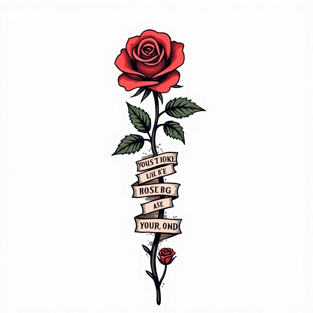 A vertical spine tattoo words you’re like a rose i…