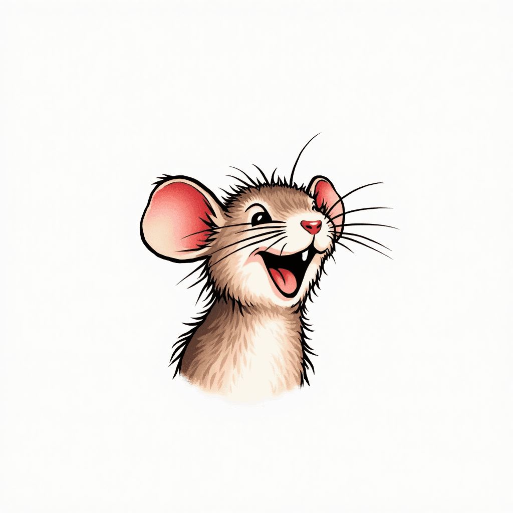 Fine line tattoo of mouse laughing