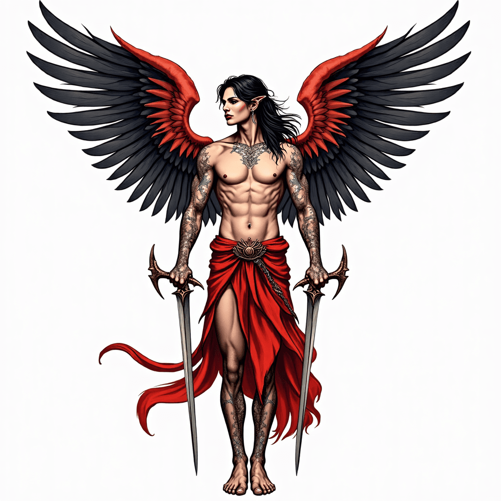 Guardian warrior angel with protective wings