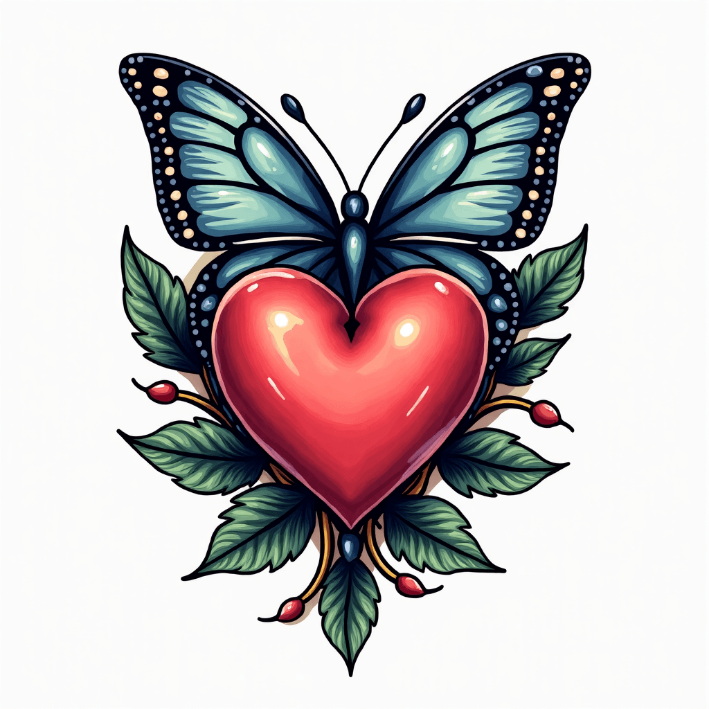 Memorial with heart and butterfly