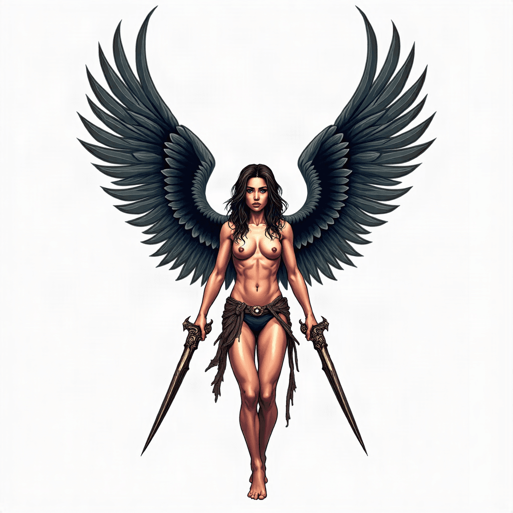 Guardian warrior angel with protective wings