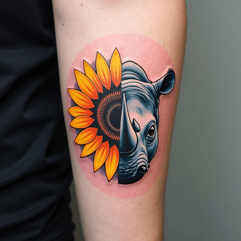 Minimalistic tattoo half sunflower and the other h…