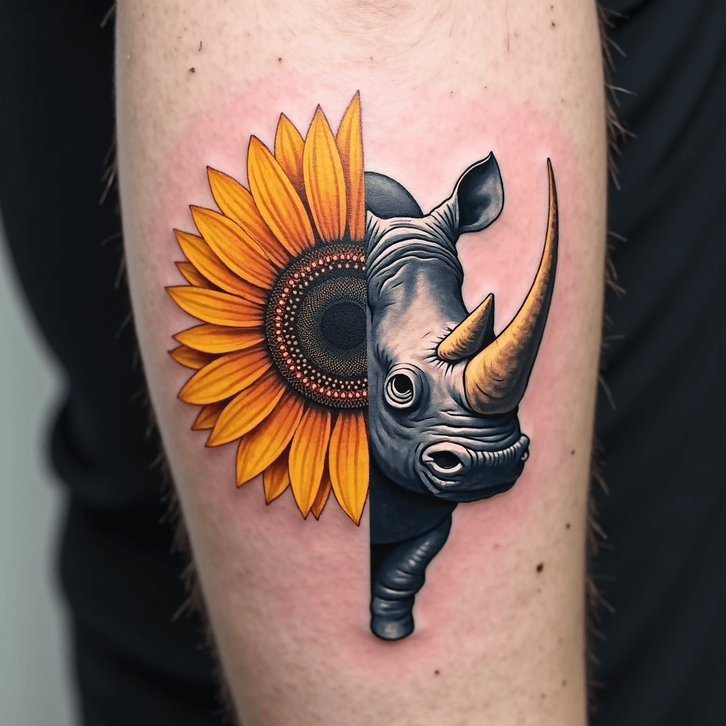 Minimalistic tattoo half sunflower and the other h…