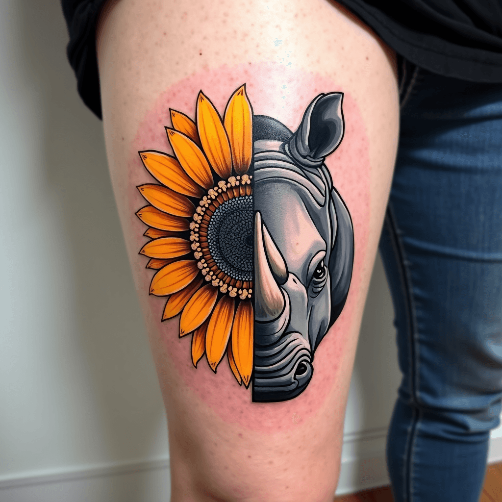Minimalistic tattoo half sunflower and the other h…