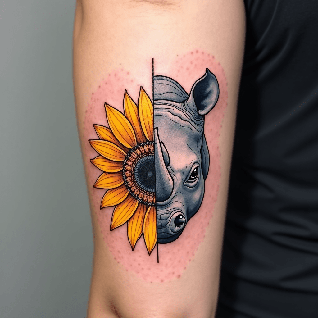Minimalistic tattoo half sunflower and the other h…
