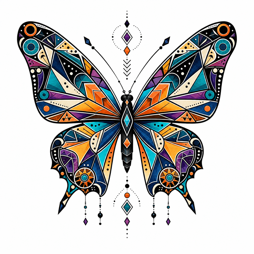 Geometric butterfly with symmetrical patterns