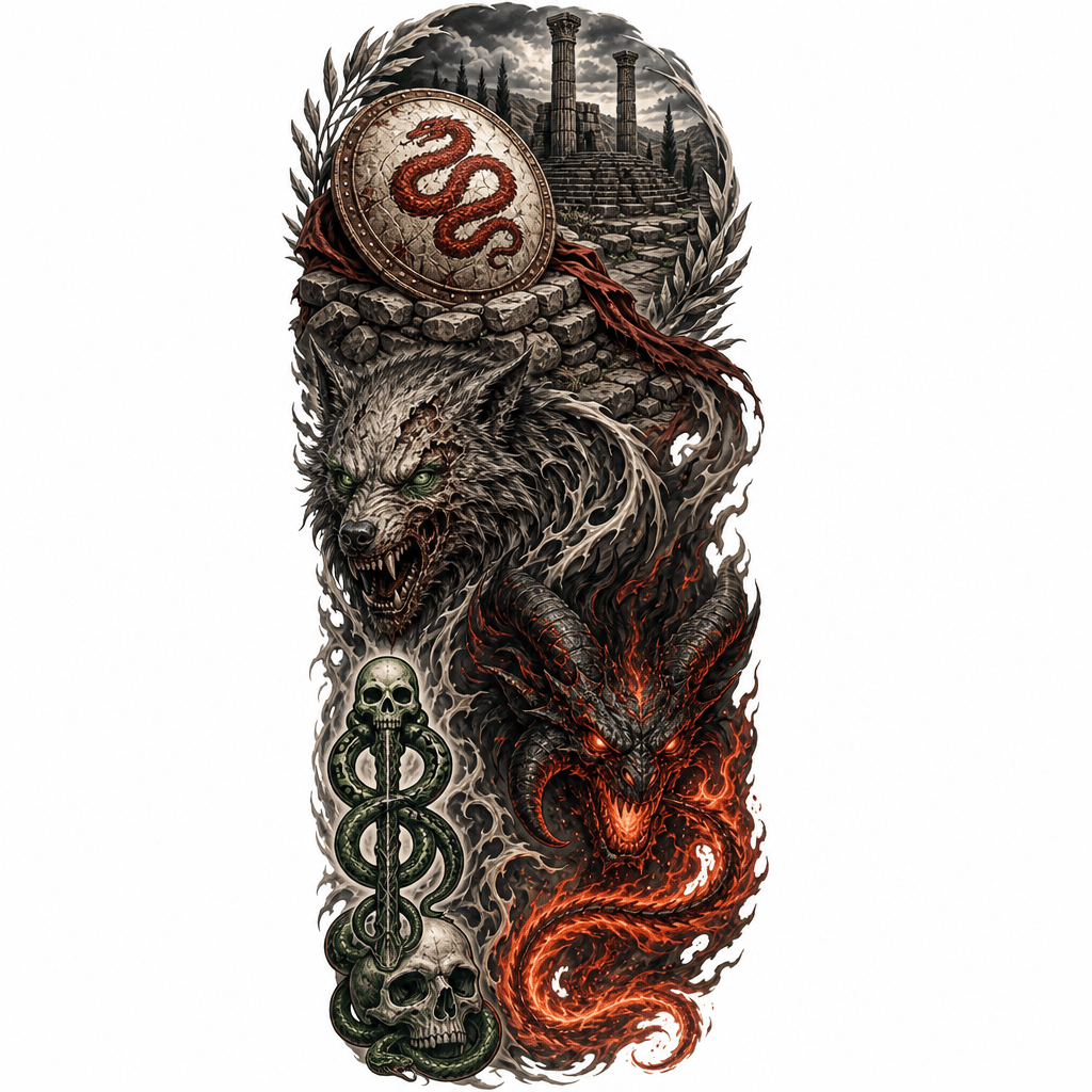 I want a full tattoo sleeve on my left arm that in…