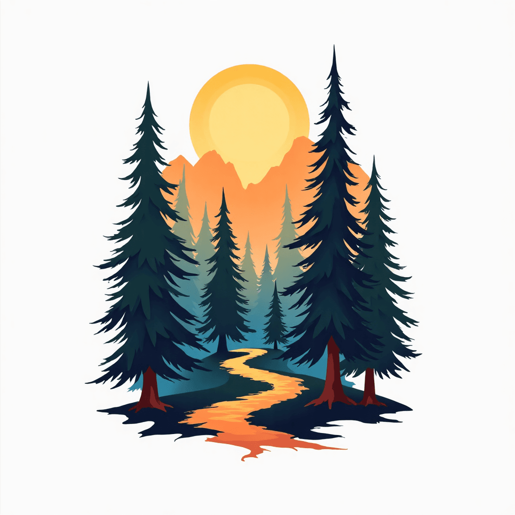 Geometric forest scene with triangular trees