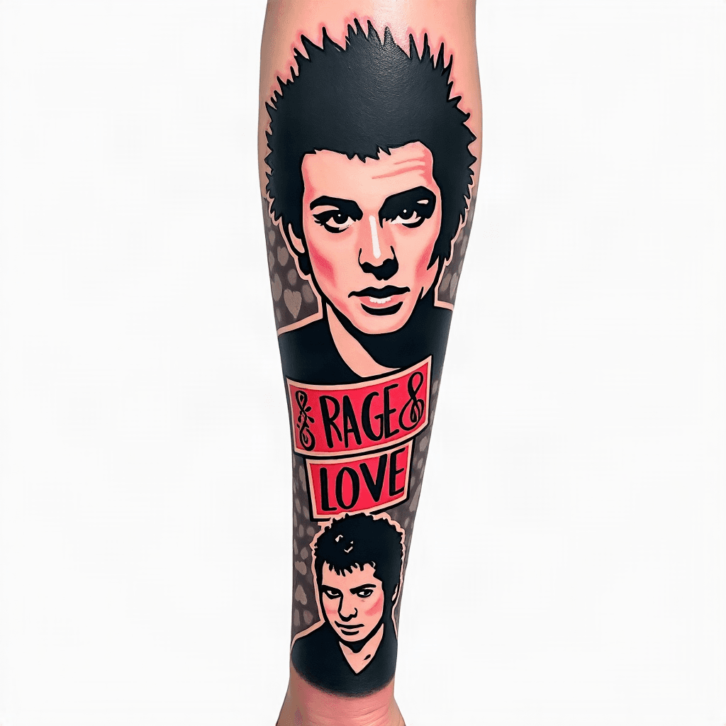 create a sleeve tattoo using punk rock concepts an...