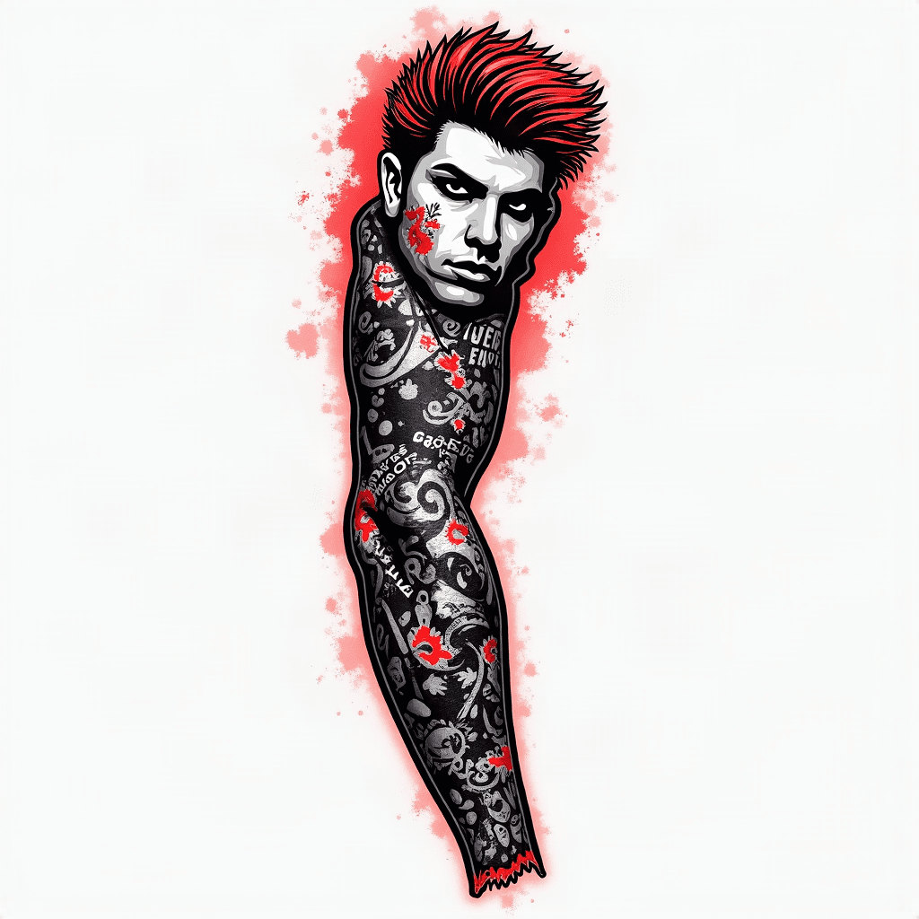 create a sleeve tattoo using punk rock concepts an...