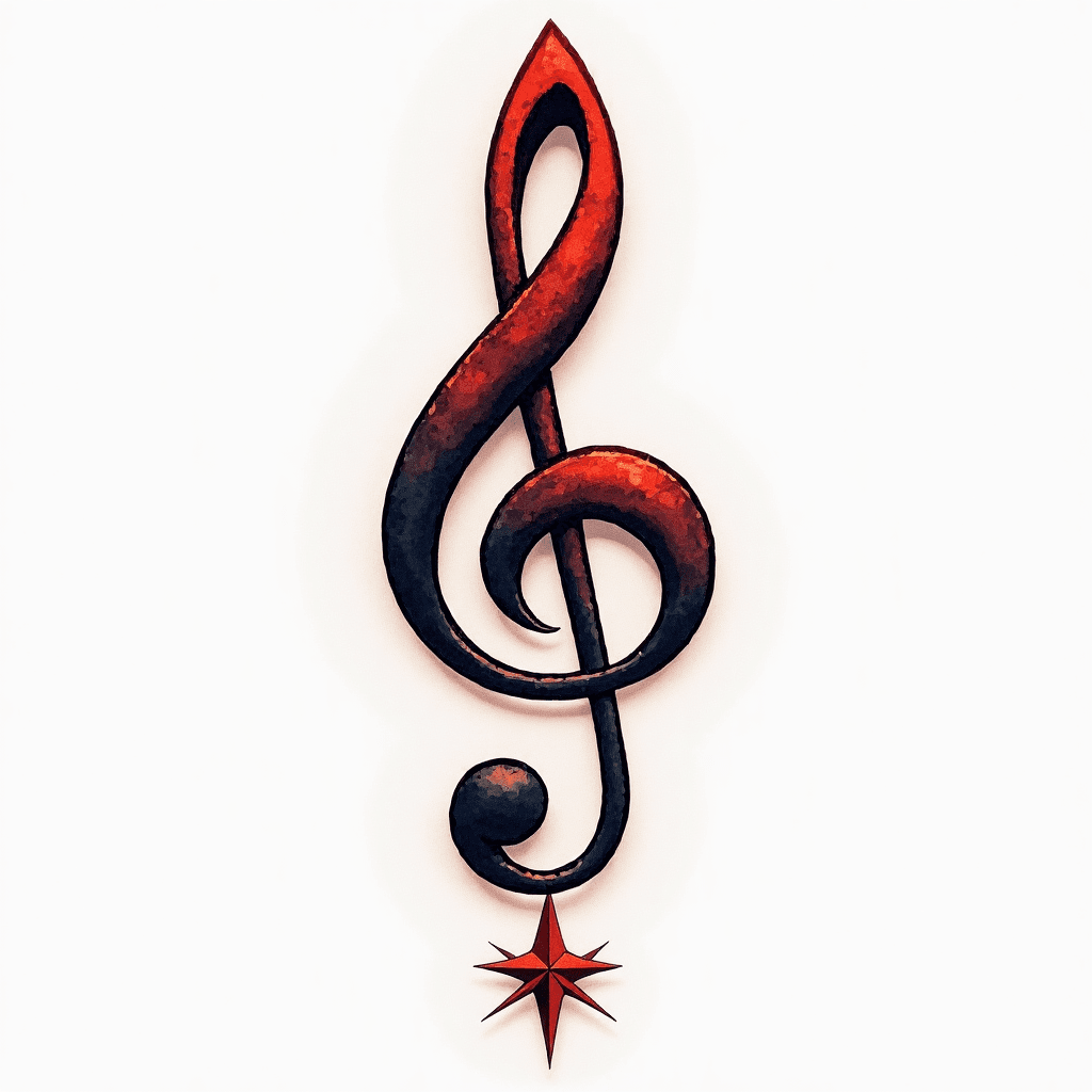 Left arm sleeve. Treble clef at shoulder turning i...