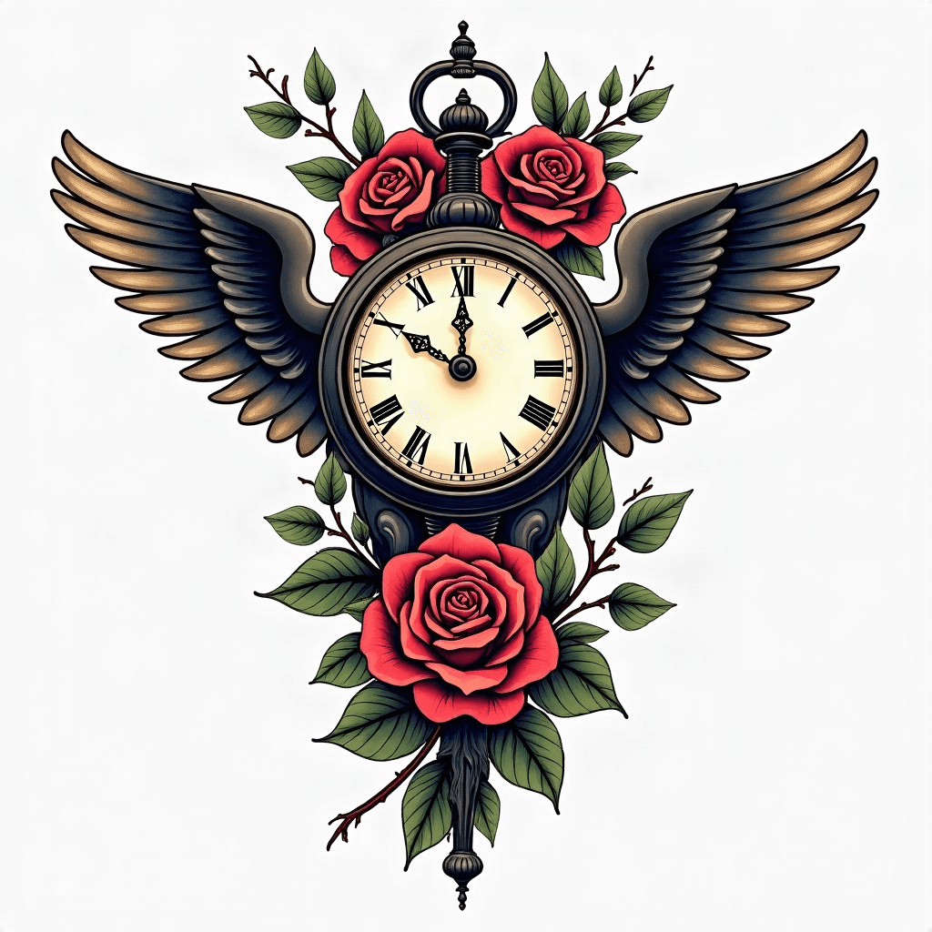 grandfather clock intertwined with roses or angel ...
