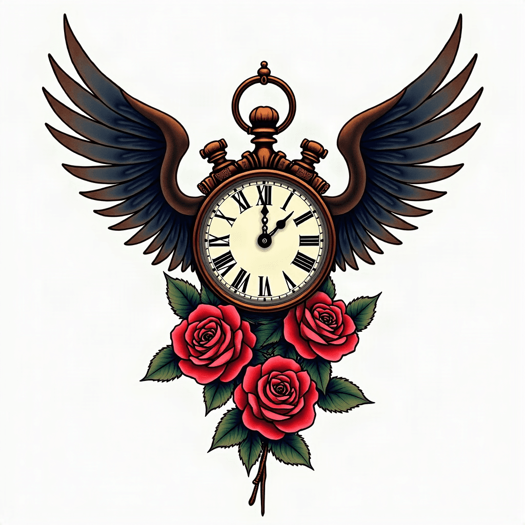 grandfather clock intertwined with roses or angel ...