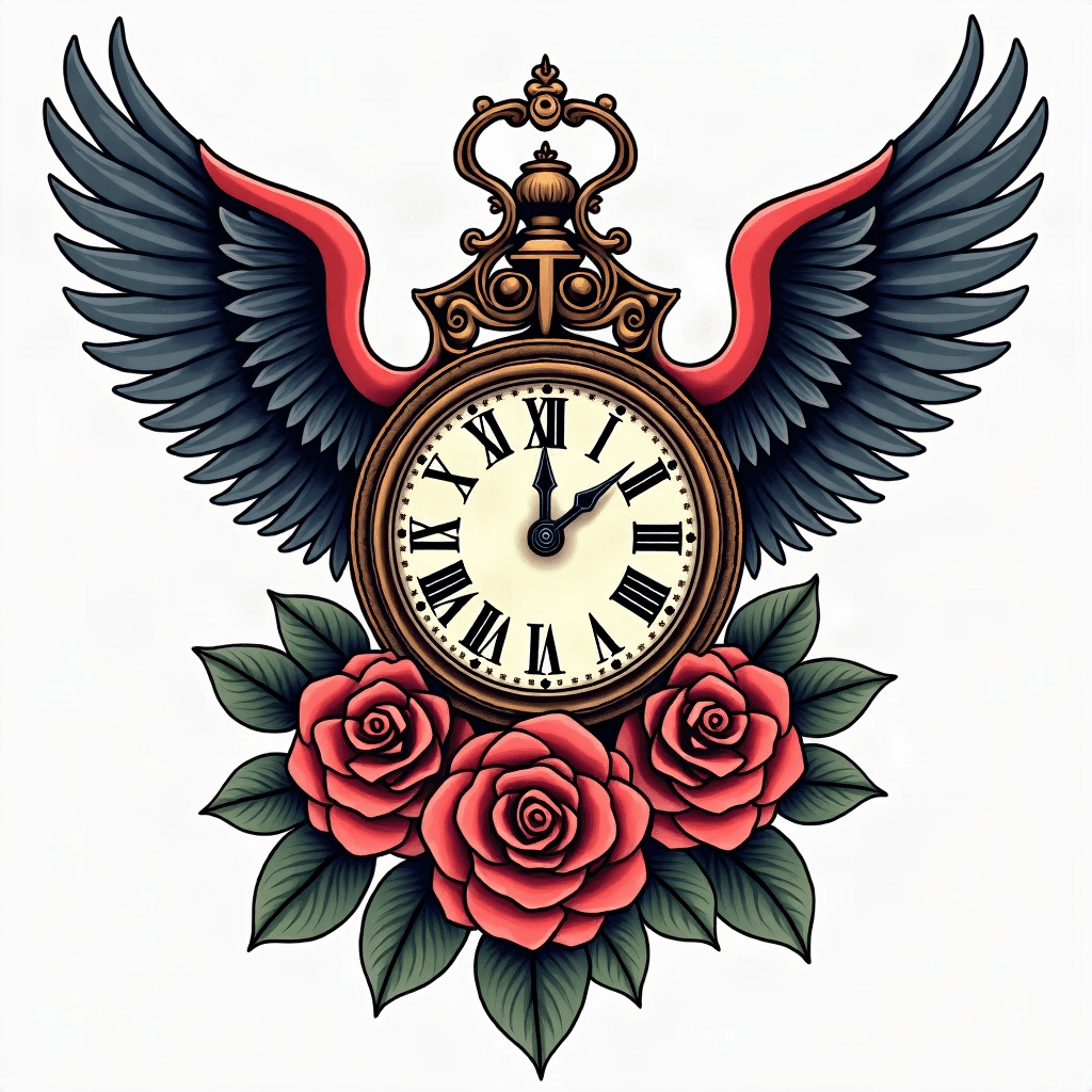 grandfather clock intertwined with roses or angel ...