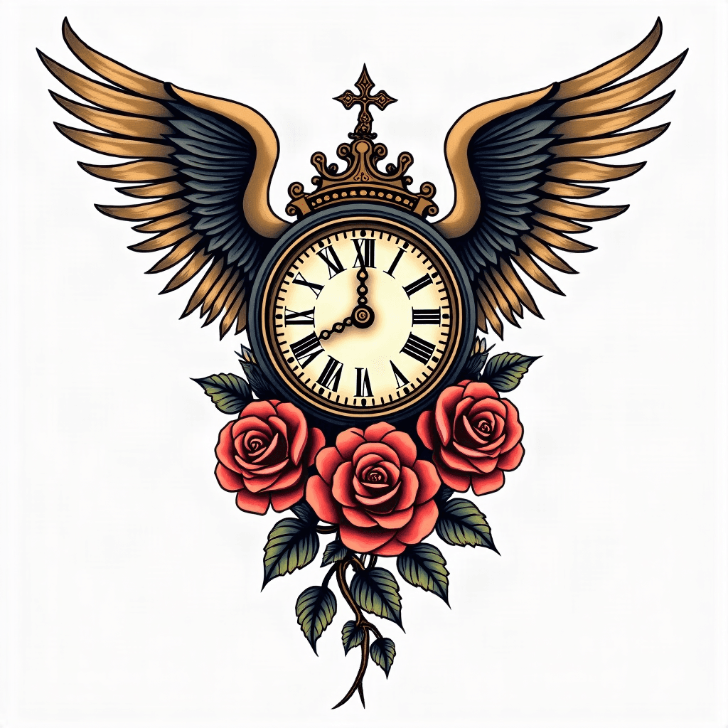 Half a sleeve tattoo grandfather clock intertwined...