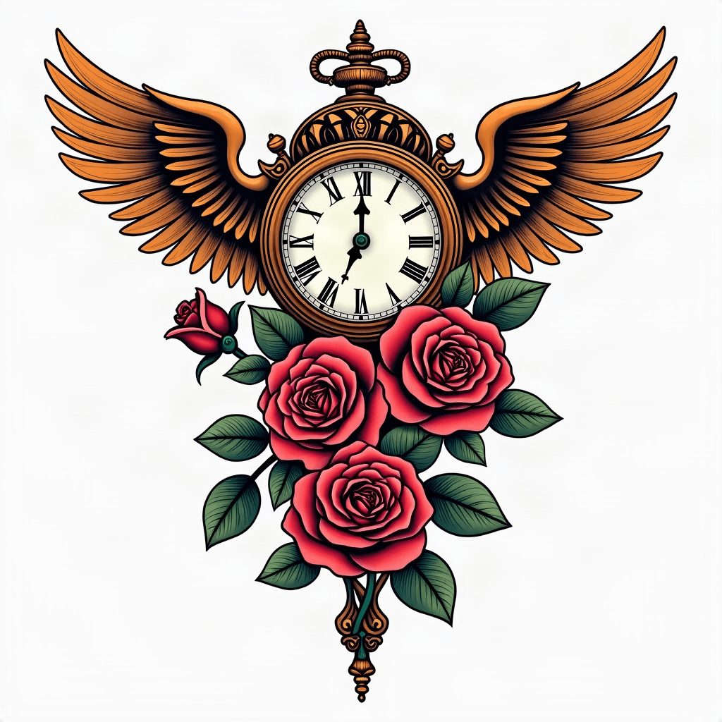 Half a sleeve tattoo grandfather clock intertwined...