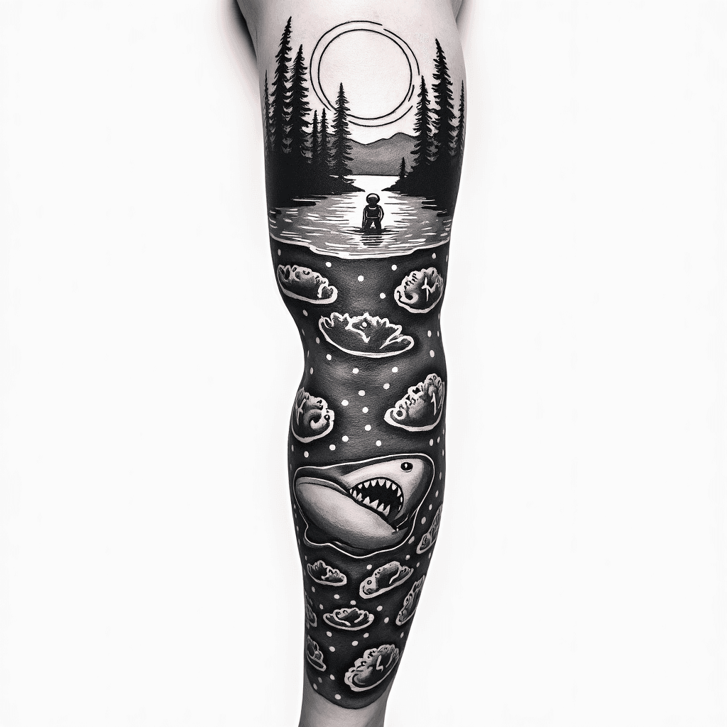 Black and white realism transition tattoo sleeve. …