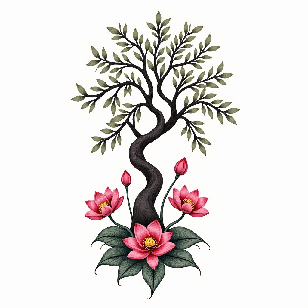 sketch-style tattoo design with the willow tree, m...