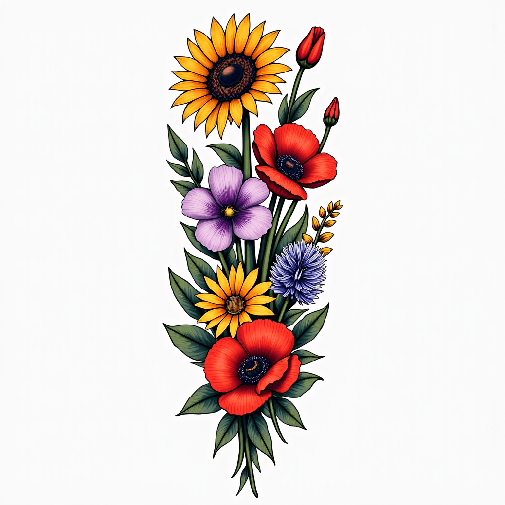 create full sleeve tattoo using Sunflower, Hawtho…