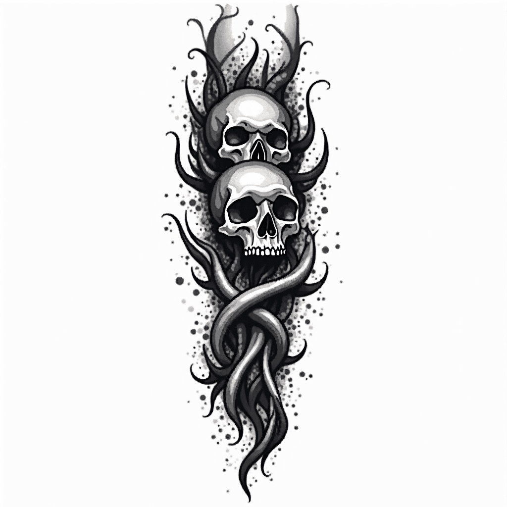 forearm black and white chaotic tattoo