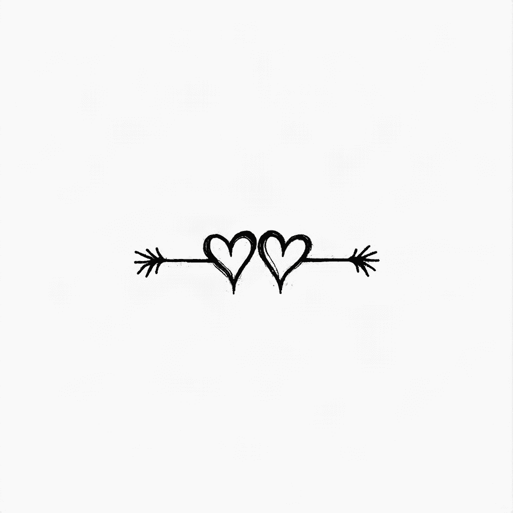 simple fine line tattoo, 2 hearts linked together....