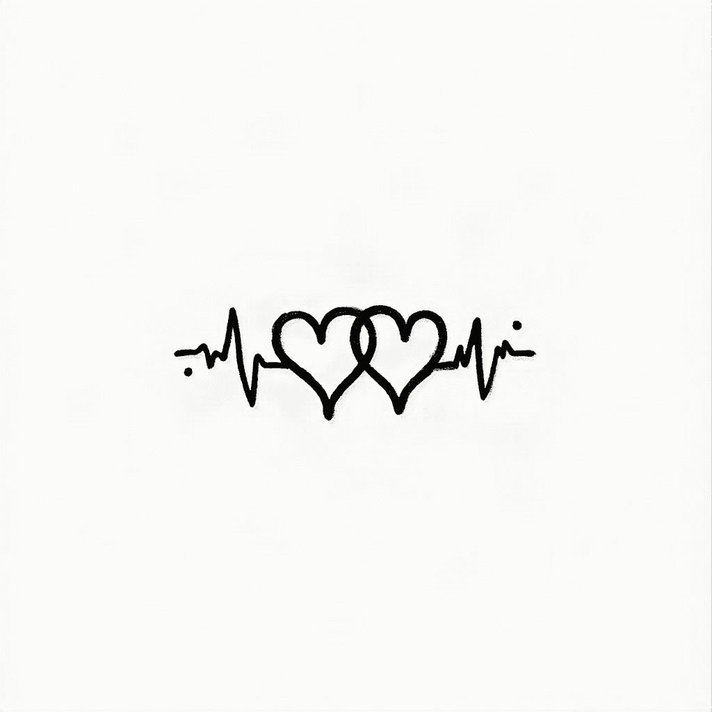 simple fine line tattoo, 2 hearts linked together....