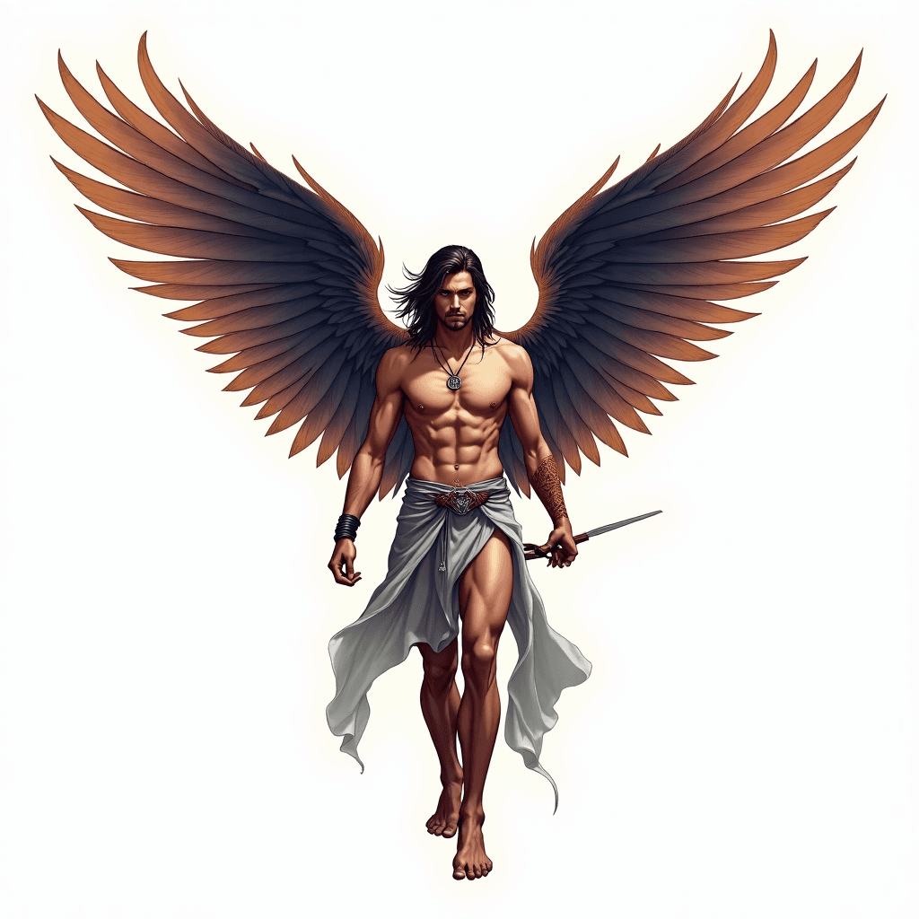 Guardian warrior angel with protective wings