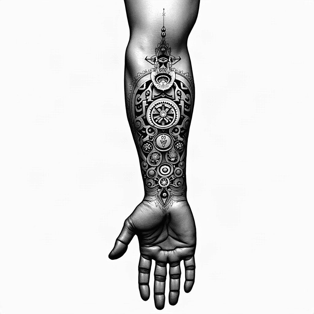 Bio-mechanical arm with intricate gears and piston…