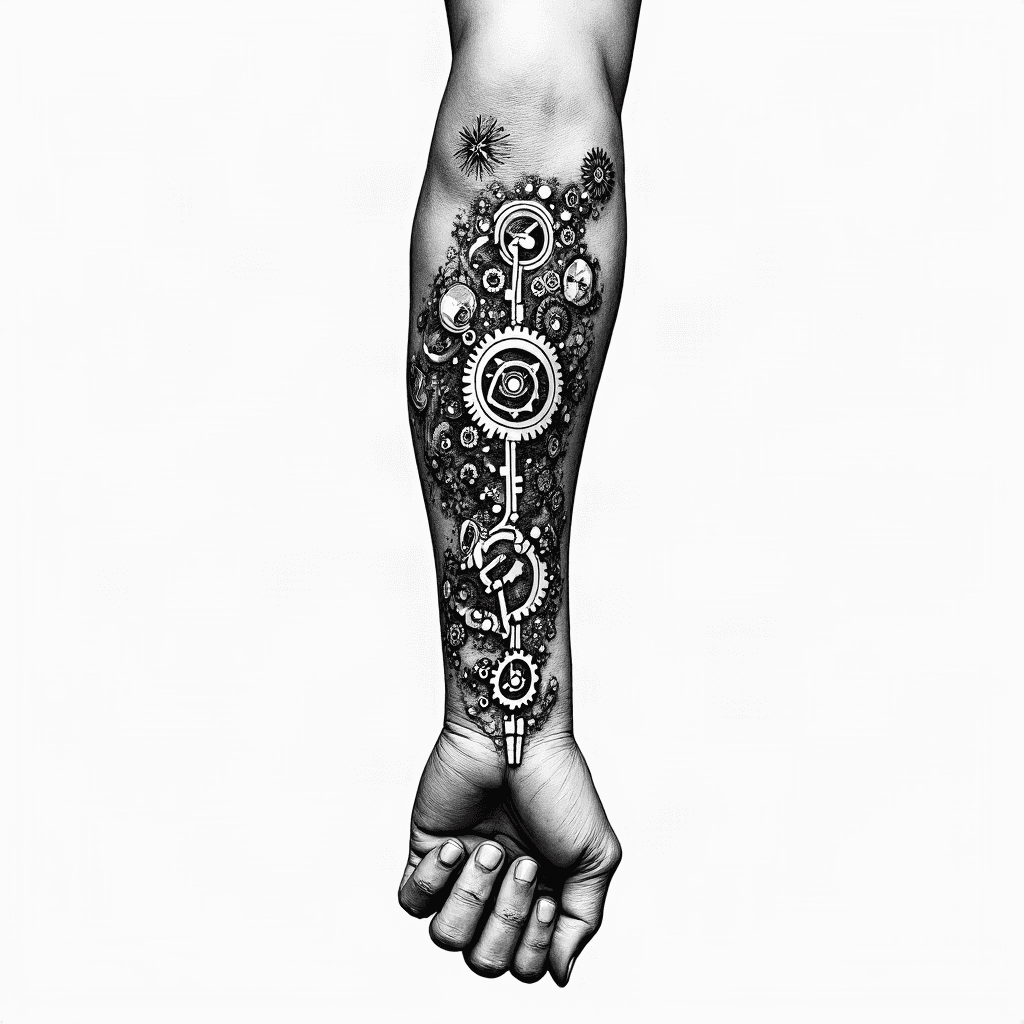 Bio-mechanical arm with intricate gears and piston…