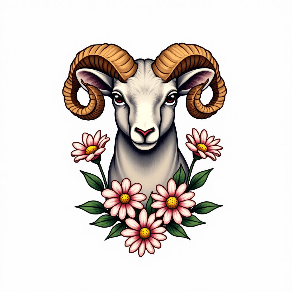 Aries ram with daisy’s