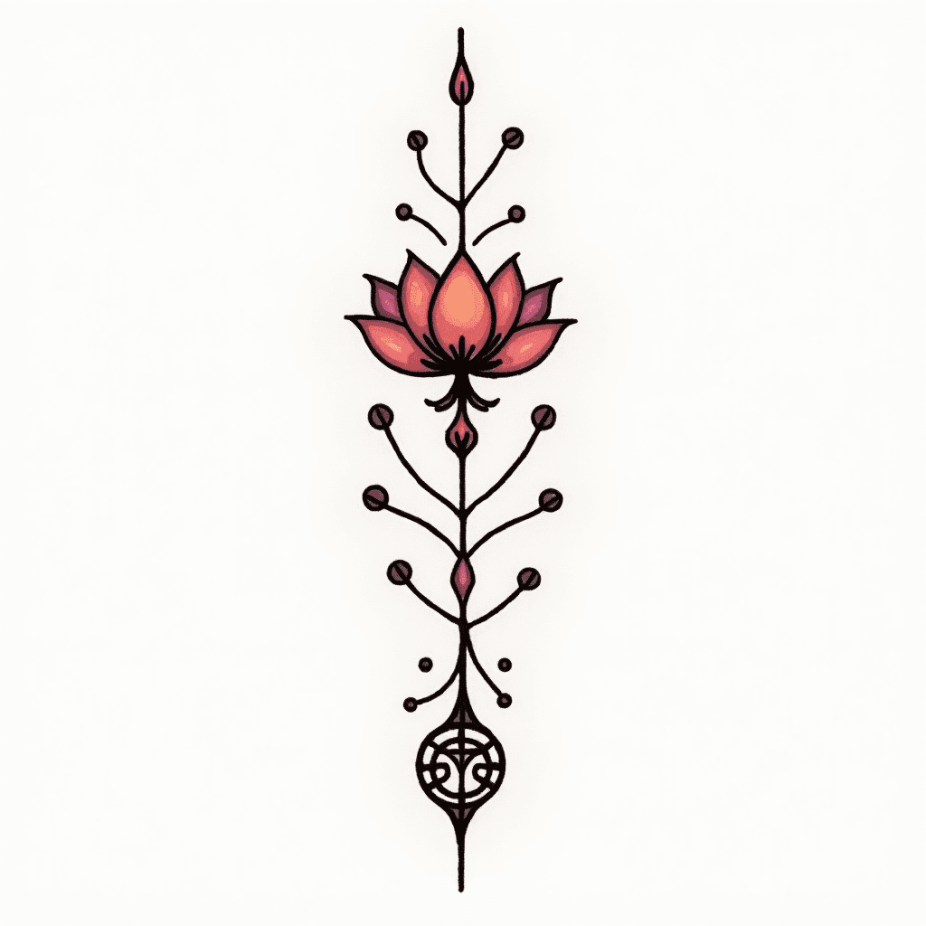 Fine line tattoo of connecting symmetrical lines, ...