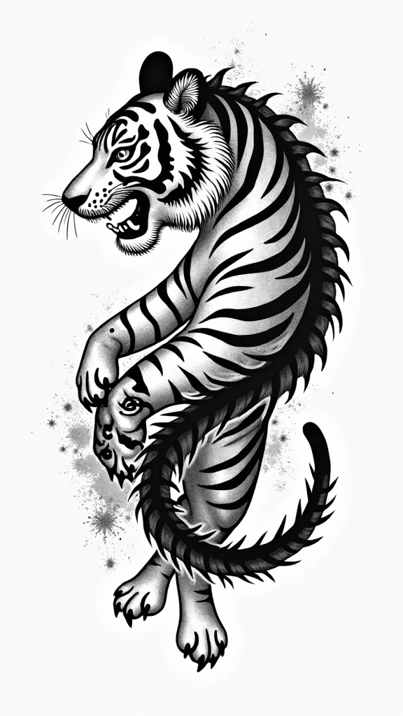 black and white, older style japanese tattoo stenc…