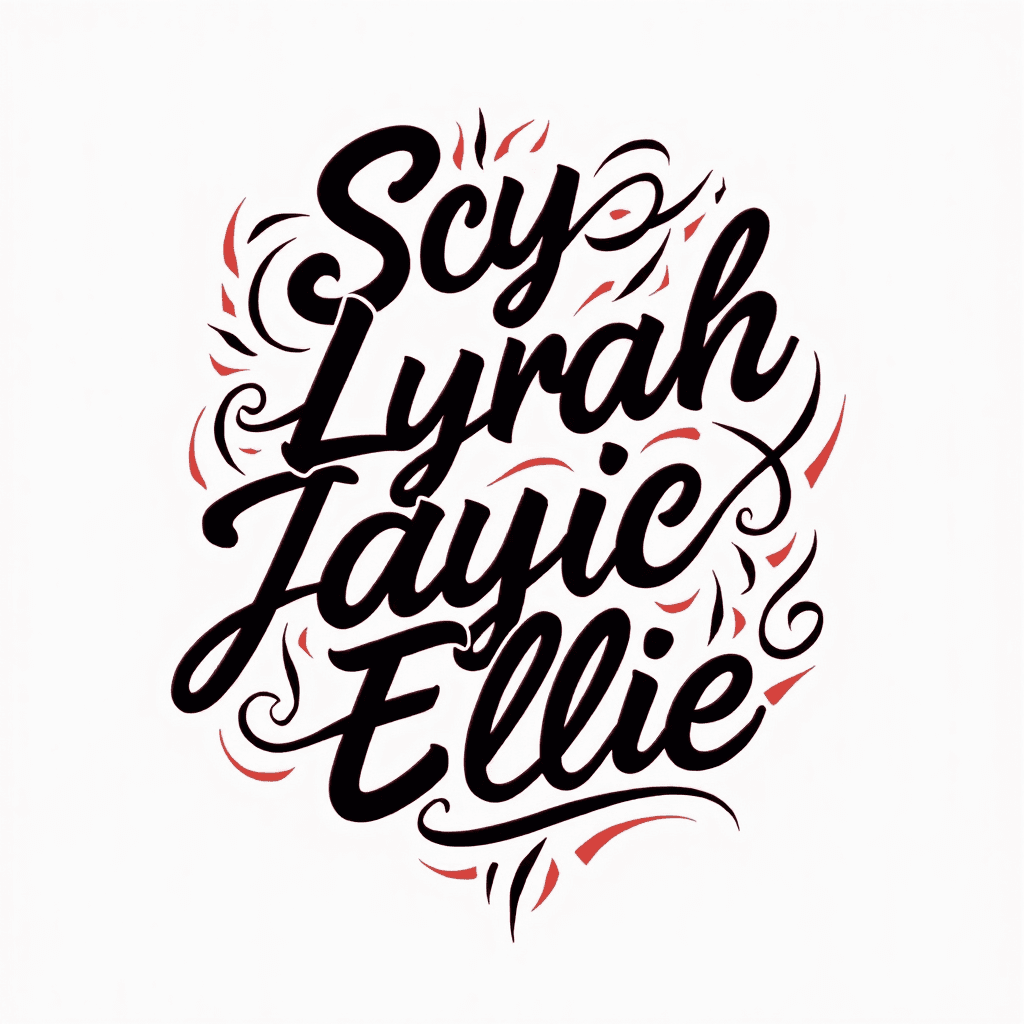 The names Scy,Lyrah,Jayc,Ellie with the letters in…