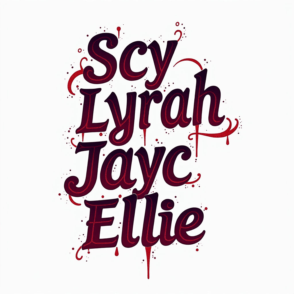 The names Scy,Lyrah,Jayc,Ellie with the letters in…